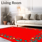 Red Holly Bells Garland Border Rug