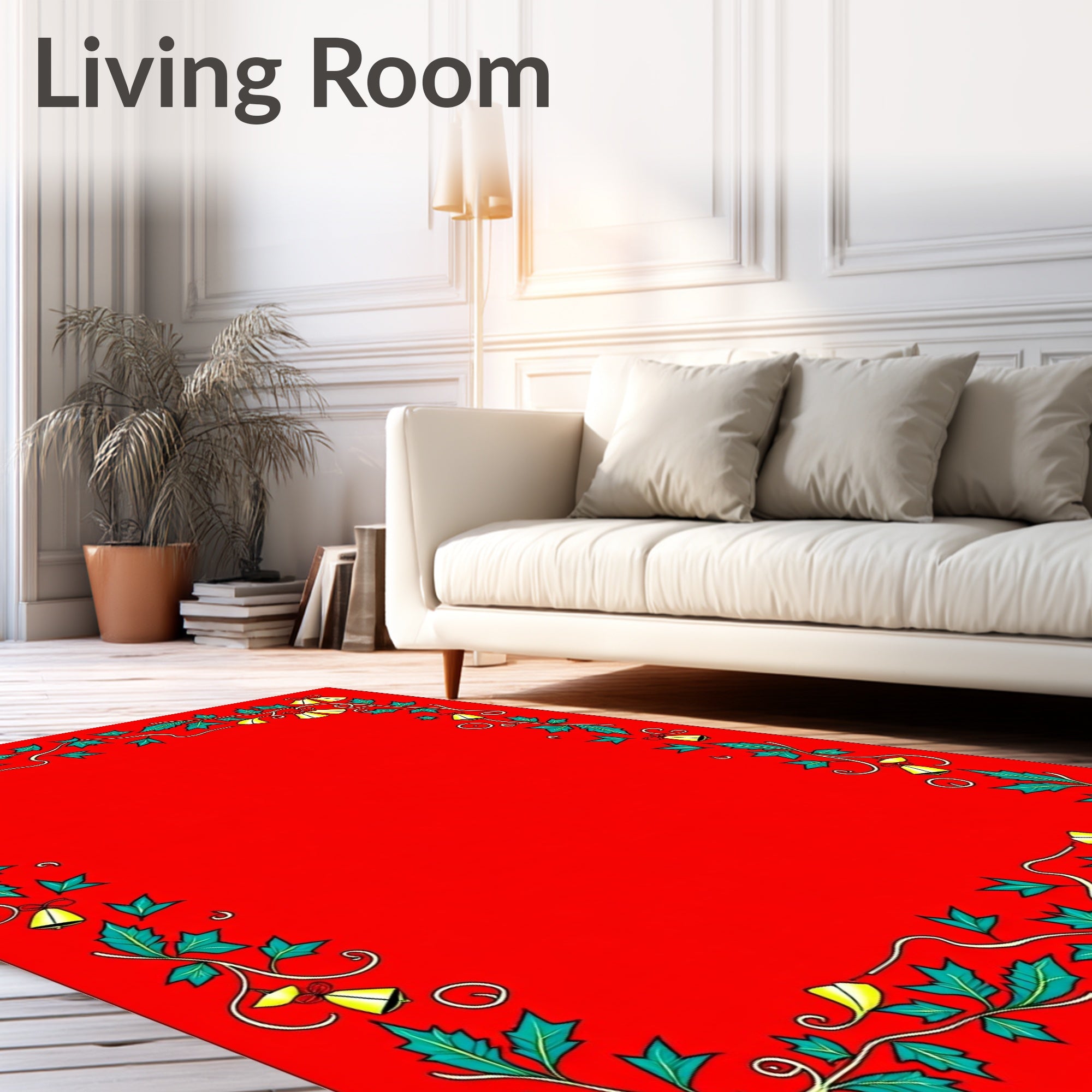 Red Holly Bells Garland Border Rug
