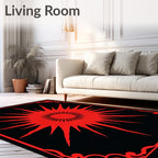 Bold Red Sunburst Scrollwork Rug