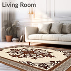 Classic Brown Floral Centerpiece Border Rug