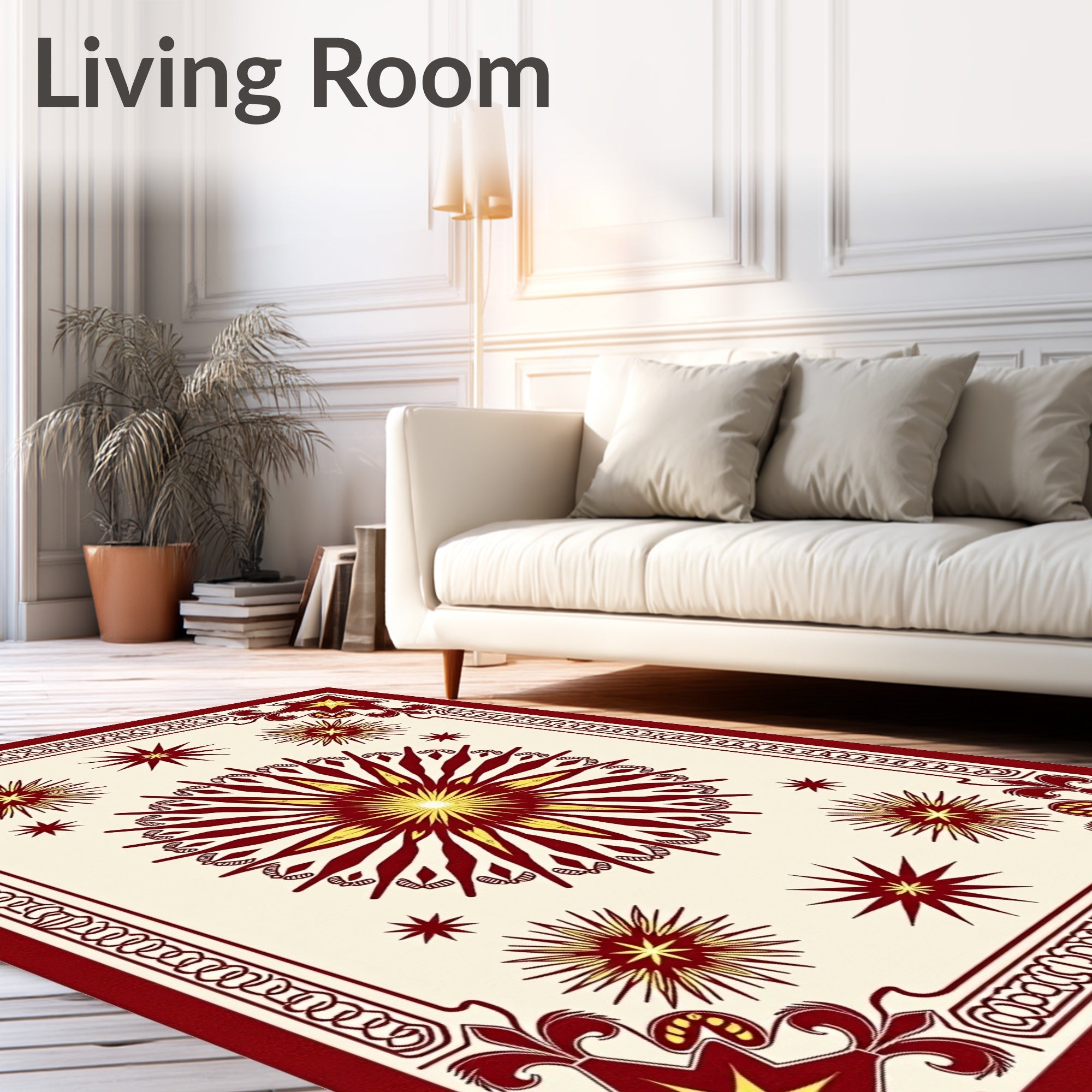 Crimson Yellow Starburst Medallion Rug