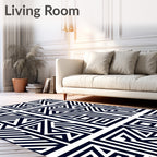Navy White Geometric Maze Rug