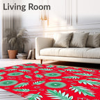 Vibrant Red Green Leafy Botanical Rug