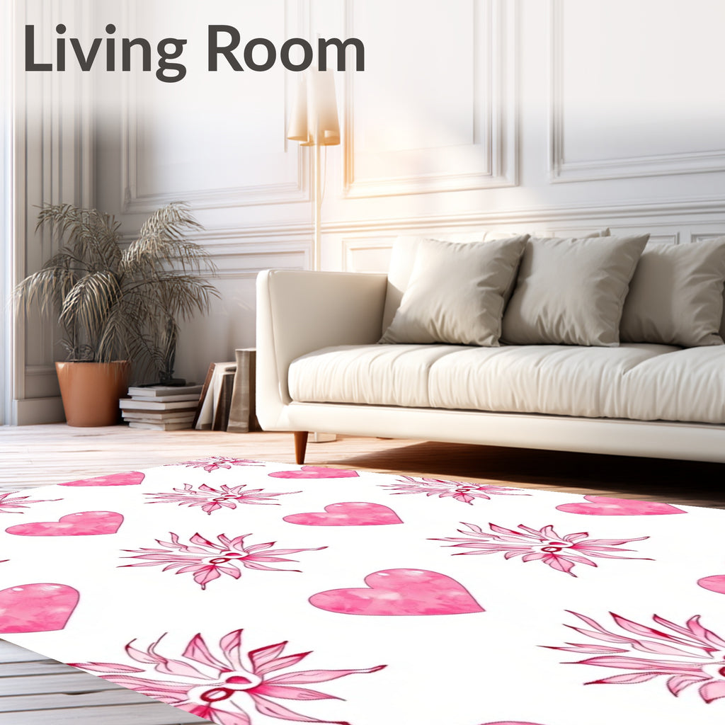 Pink Hearts and Floral Burst Rug