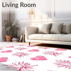 Pink Hearts and Floral Burst Rug