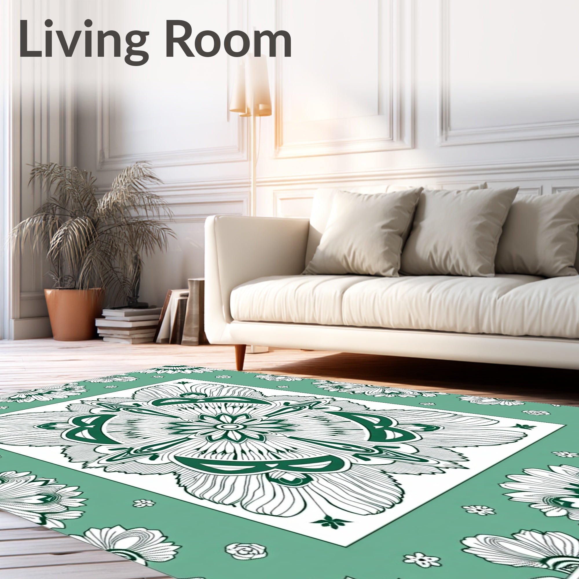 Emerald Green Floral Medallion Tapestry Rug