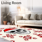 Festive Red Snowflake Poinsettia Skull Rug