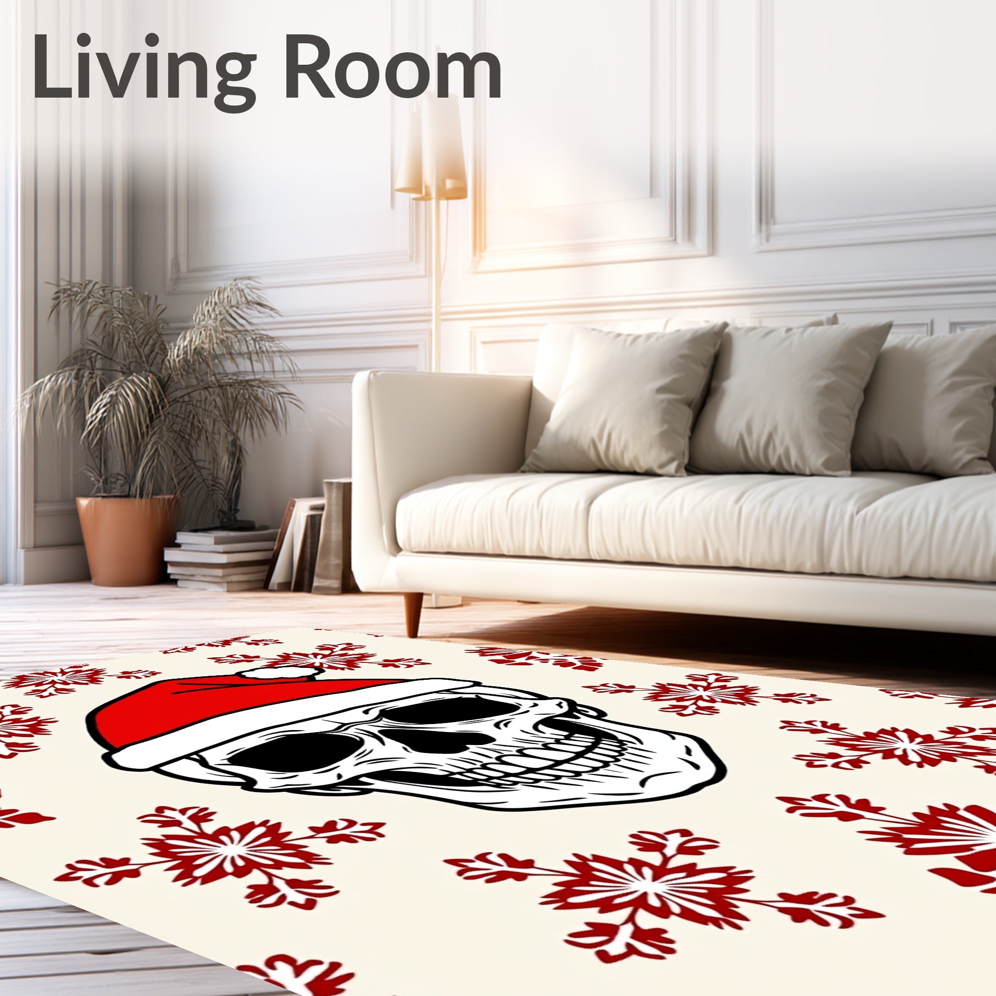 Festive Red Snowflake Poinsettia Skull Rug
