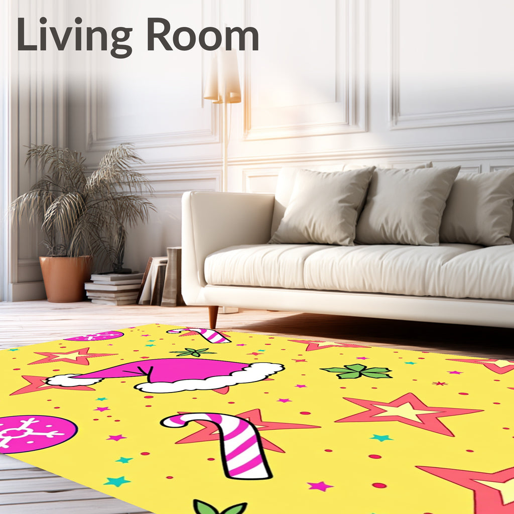 Pink Christmas Hat Stars Candy Canes Rug