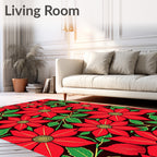 Vibrant Red Floral Outline Swirl Rug