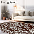 Dark Chocolate White Floral Mandala Medallion Rug