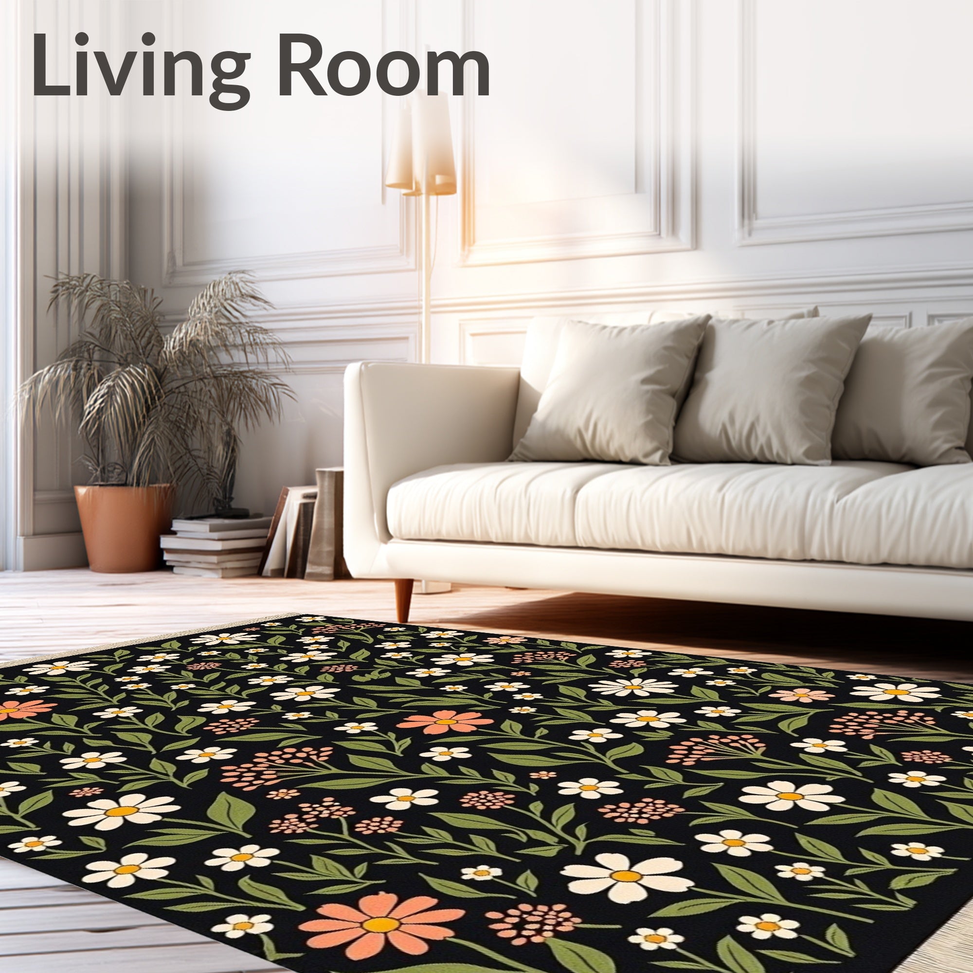 Black Floral Meadow Bloom Rug