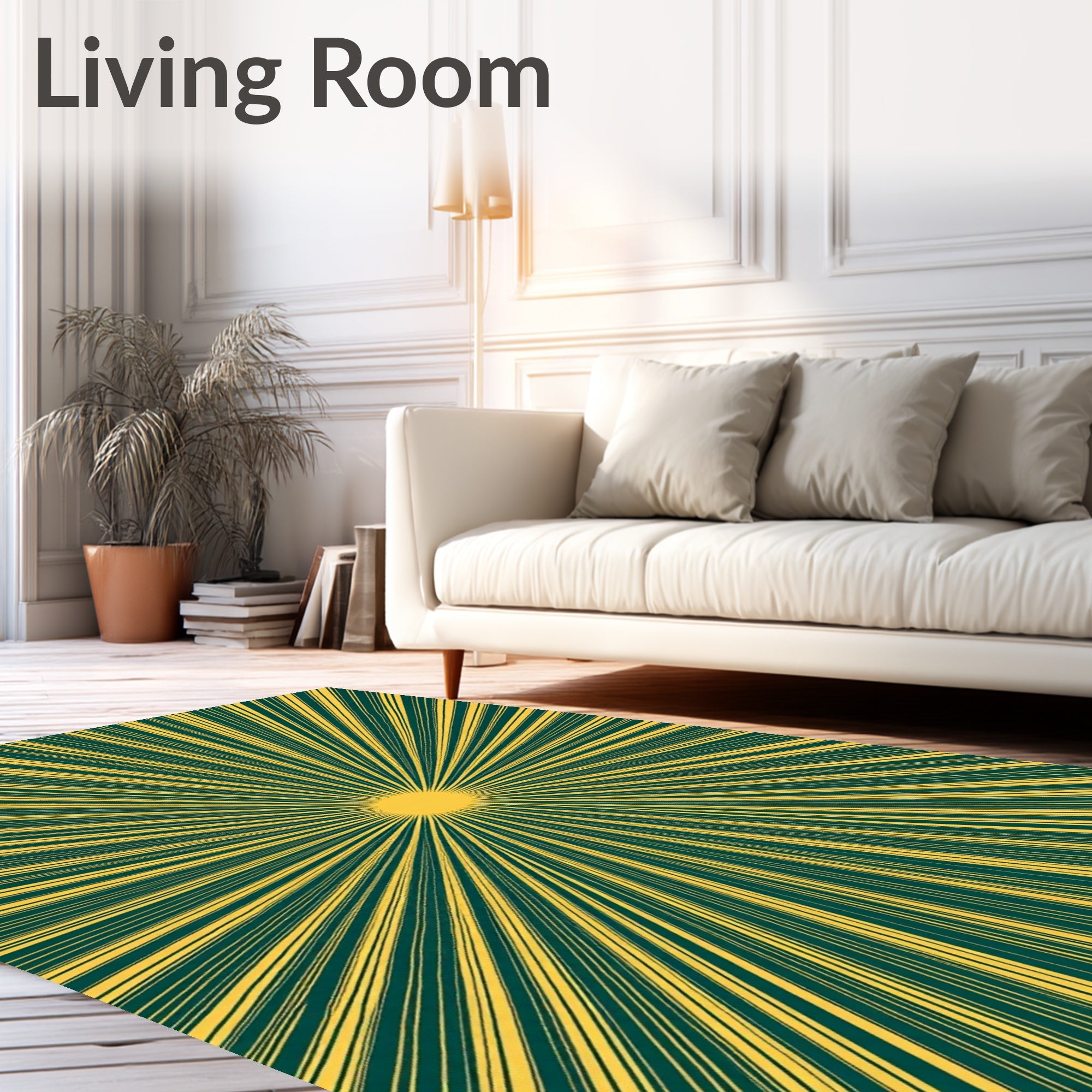 Radiant Yellow Sunburst Teal Rug