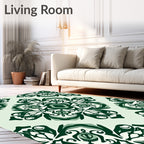 Forest Green Damask Ornamental Medallion Rug
