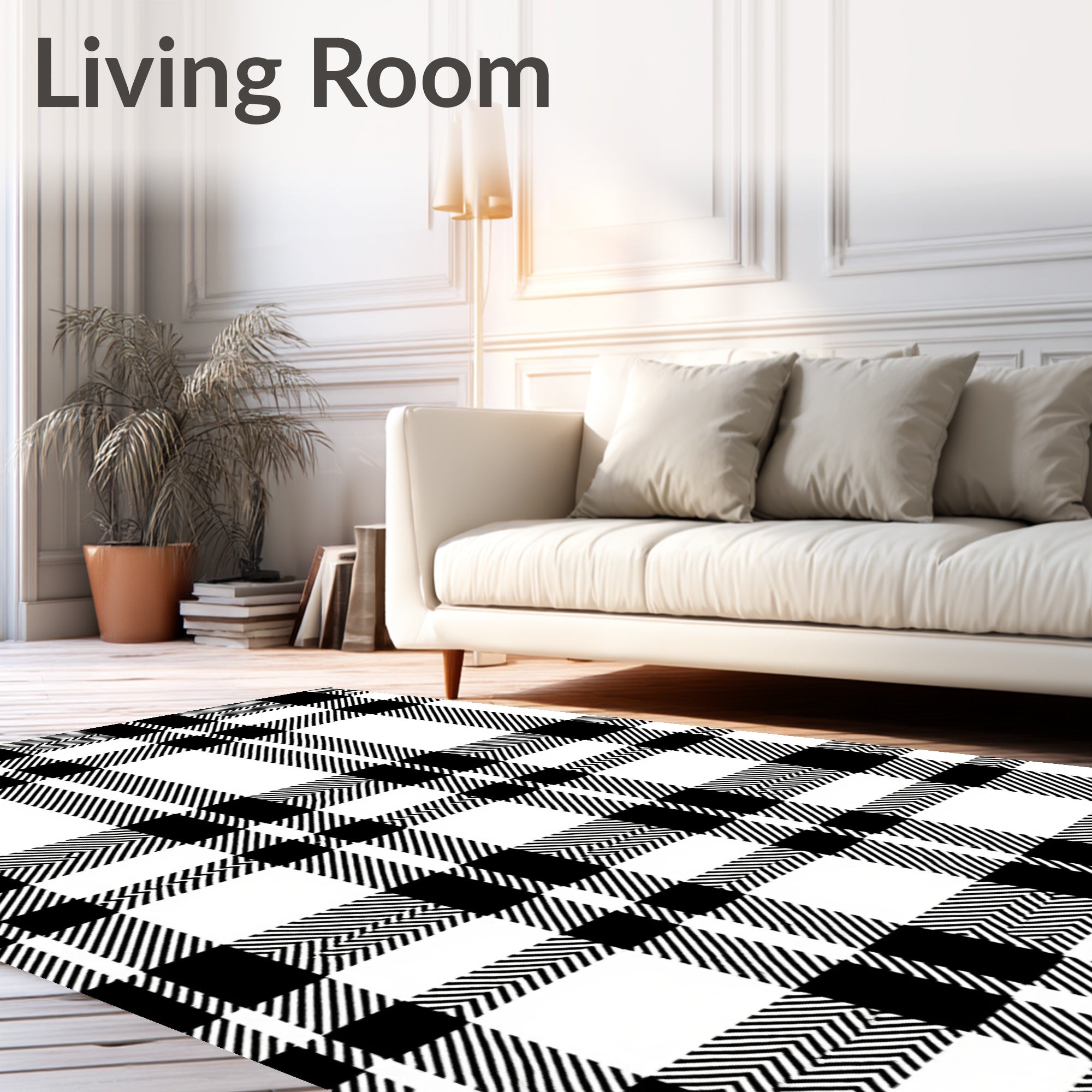 Classic Black White Plaid Madras Rug