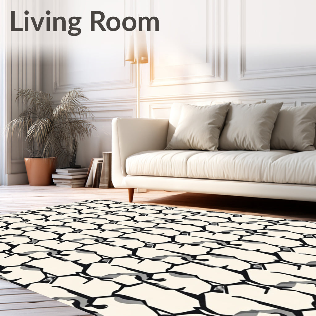 Cream Black Abstract Head Tiling Rug