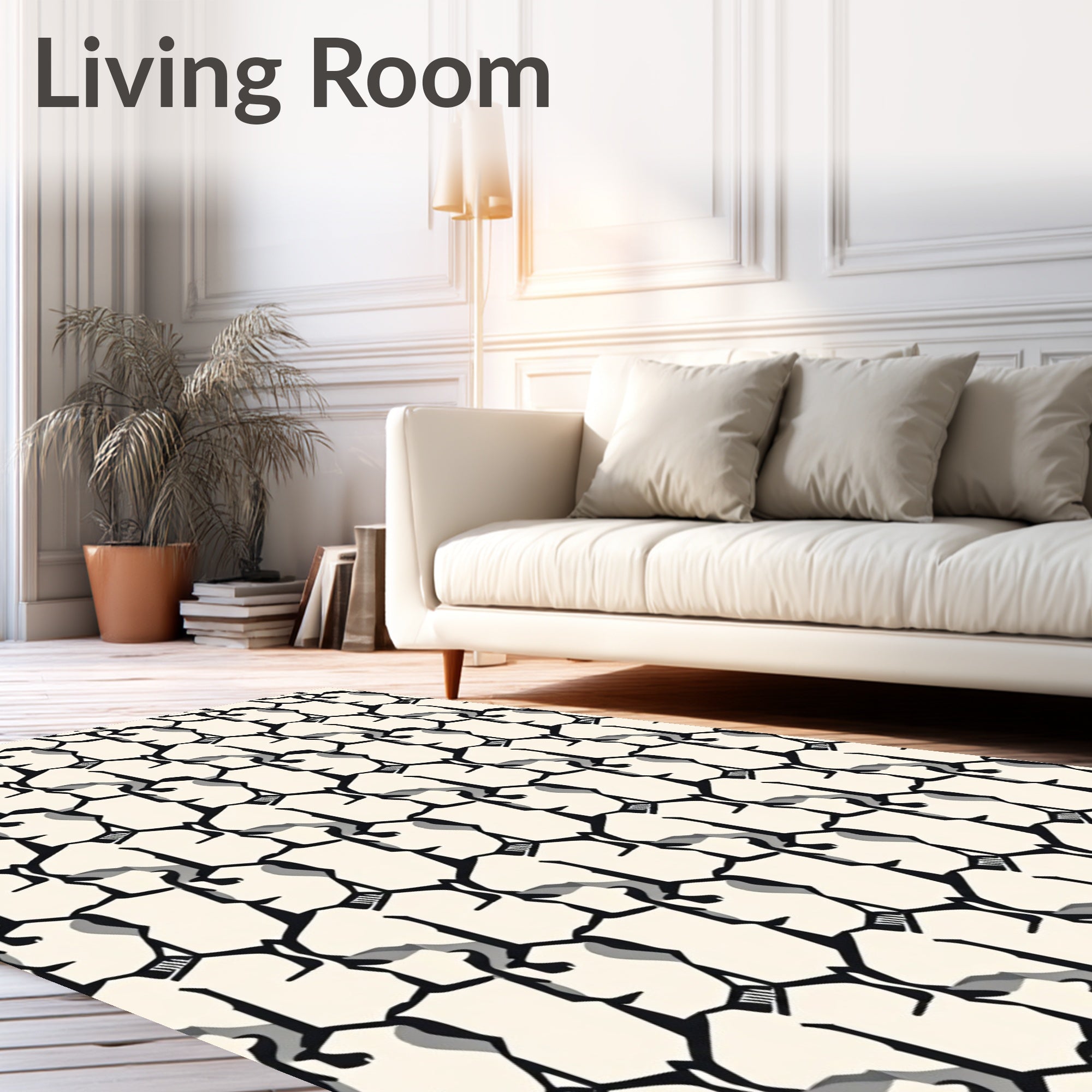 Cream Black Abstract Head Tiling Rug