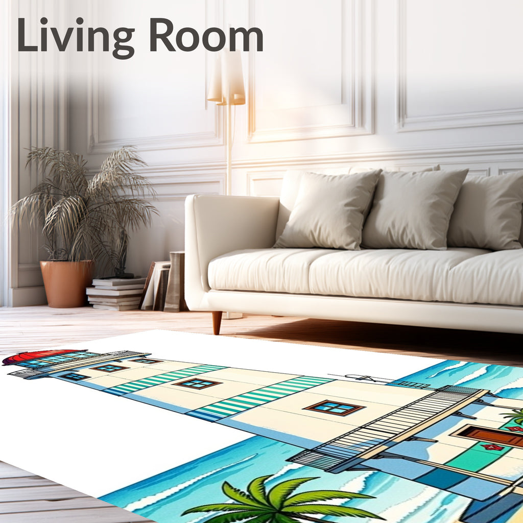 Coastal Lighthouse Beach Seaside Scene Rug