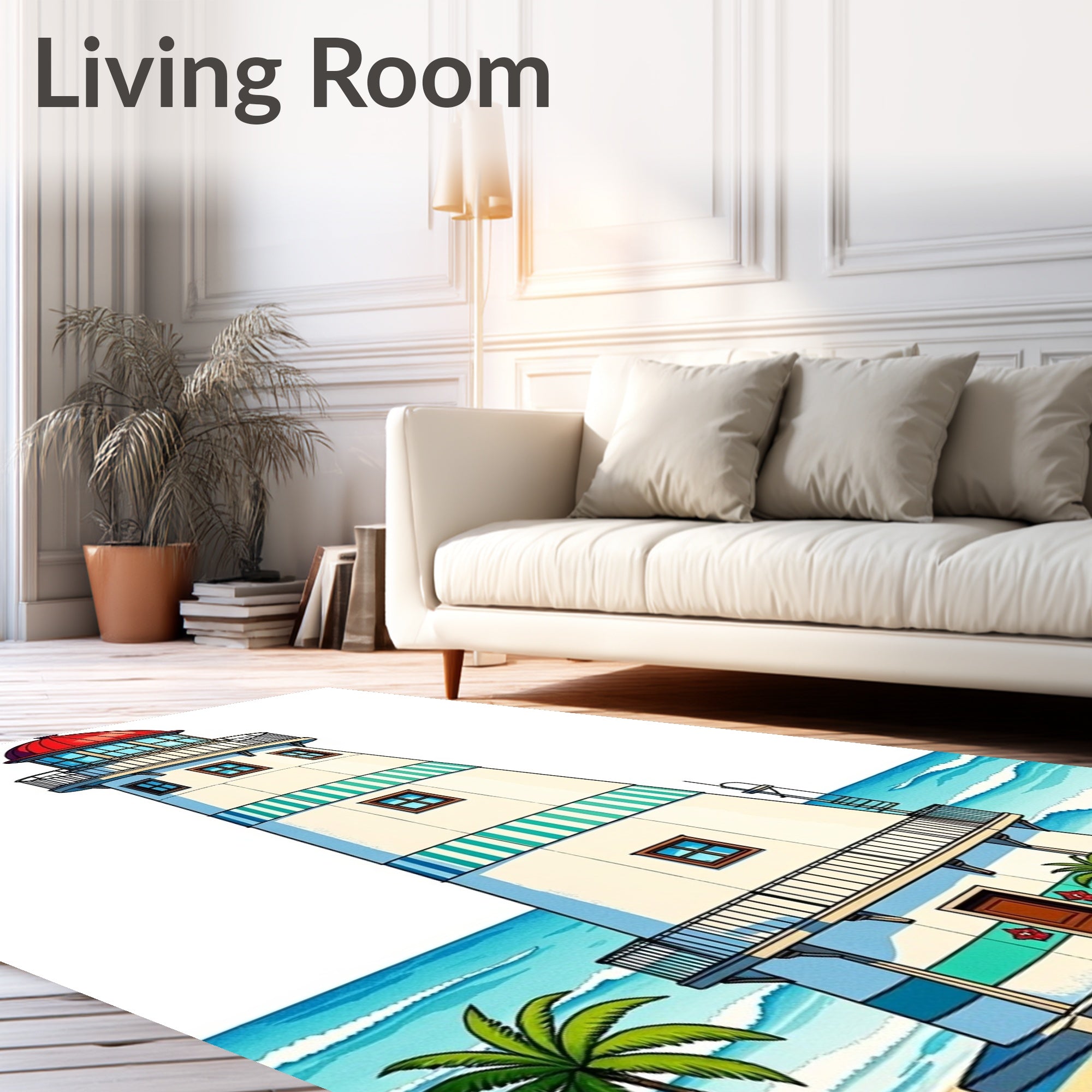 Coastal Lighthouse Beach Seaside Scene Rug