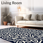 Deep Navy Ivory Floral Archway Rug