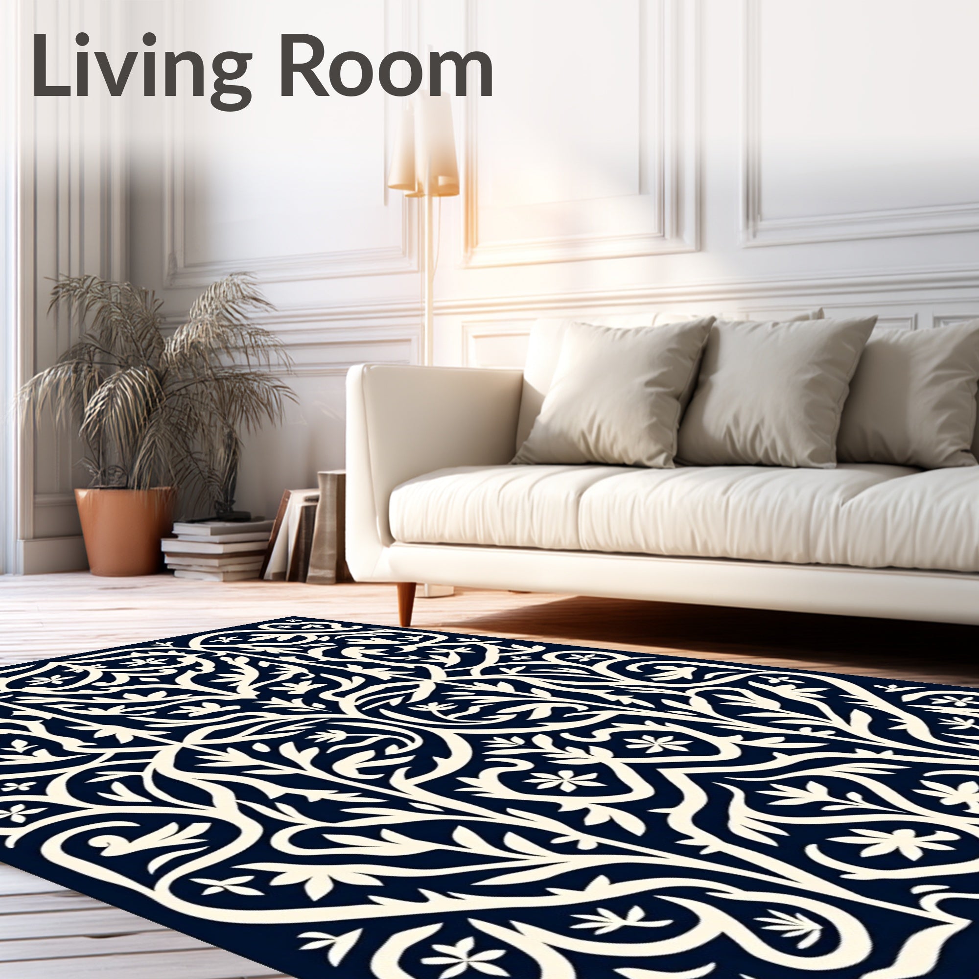 Deep Navy Ivory Floral Archway Rug