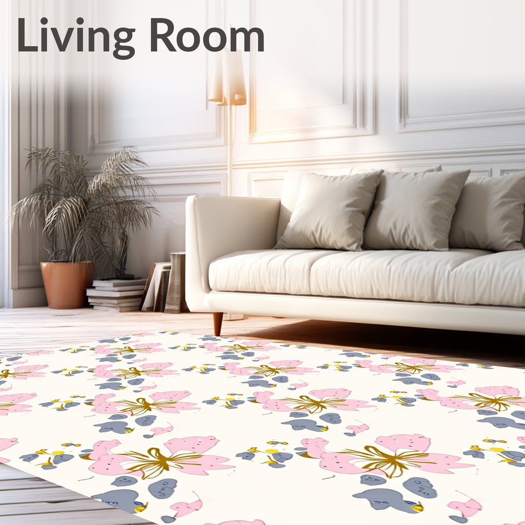 Pink Blossom And Grey Pebble Cluster Rug