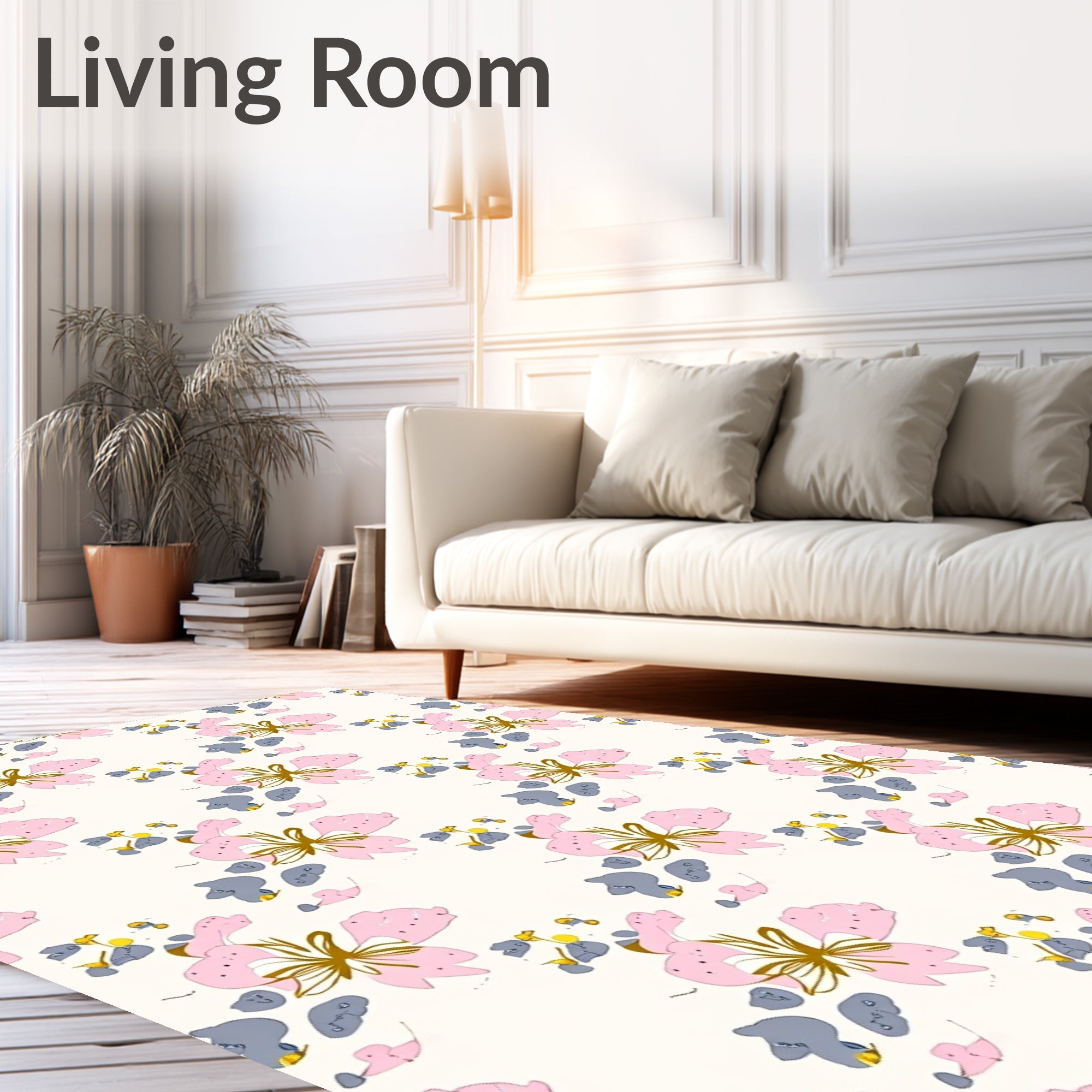 Pink Blossom And Grey Pebble Cluster Rug