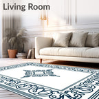 Dark Blue Ornate Quatrefoil Frame Rug