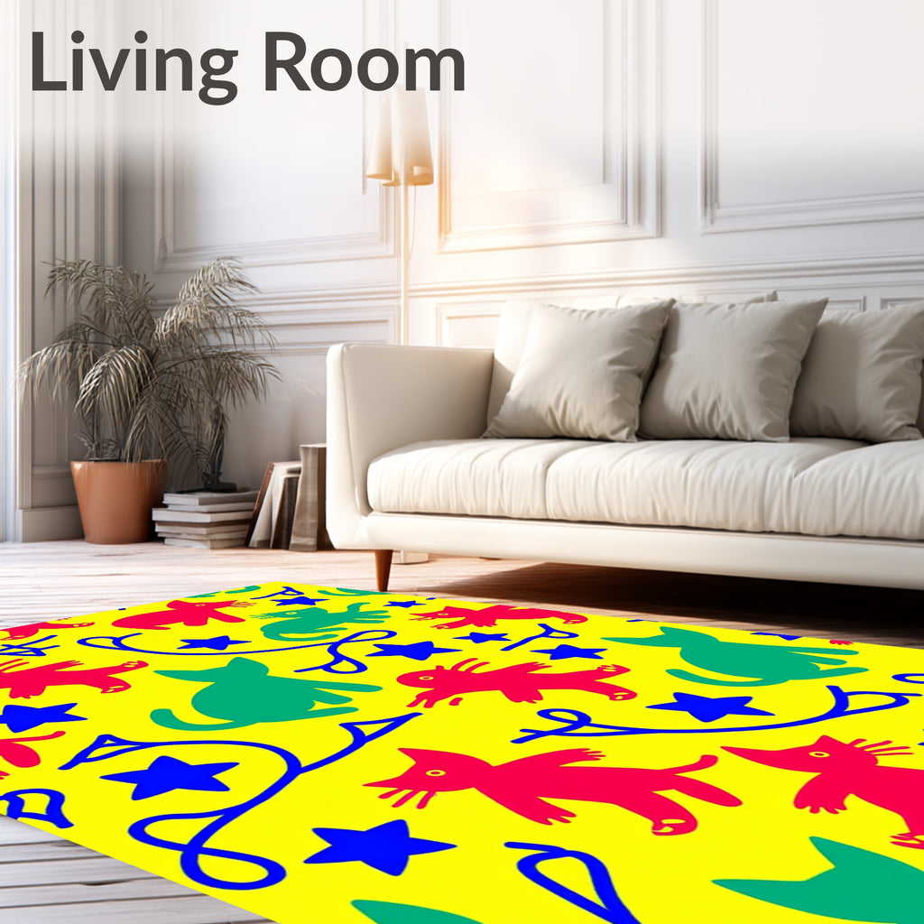 Whimsical Red Green Cat Star Rug