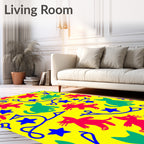 Whimsical Red Green Cat Star Rug