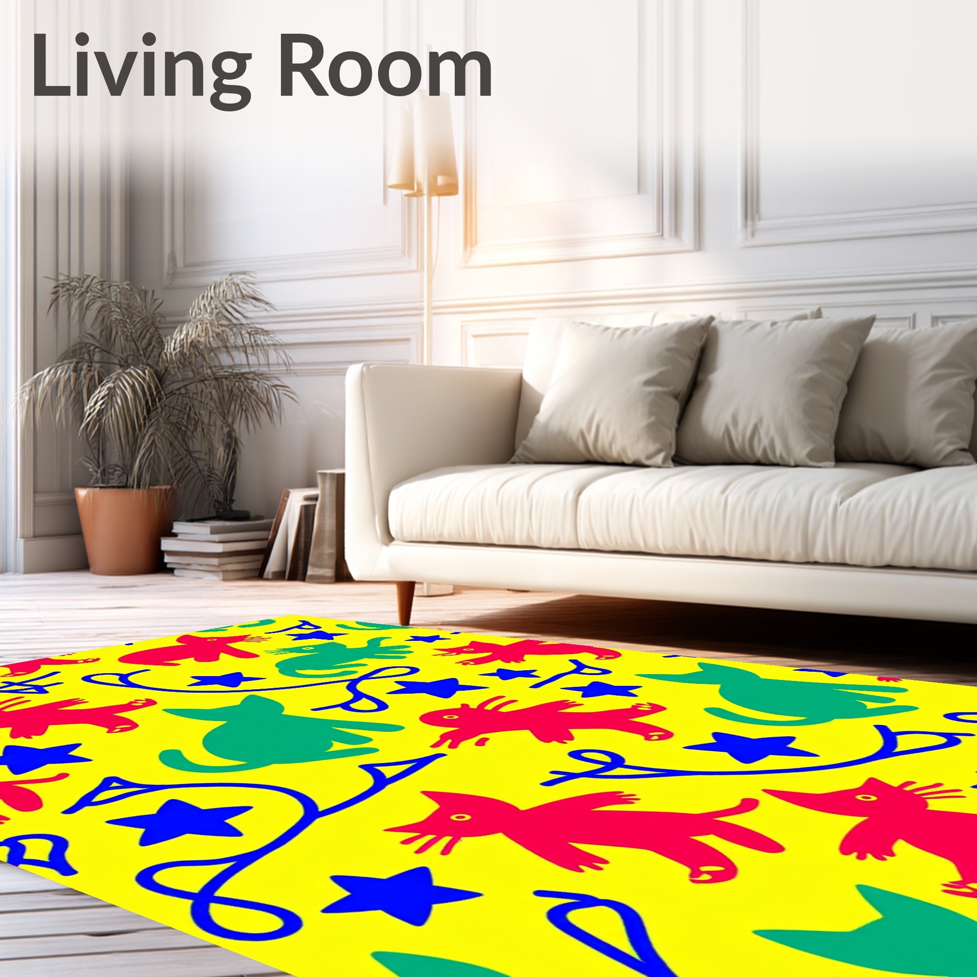 Whimsical Red Green Cat Star Rug