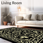 Vintage Black and Gold Floral Scroll Rug