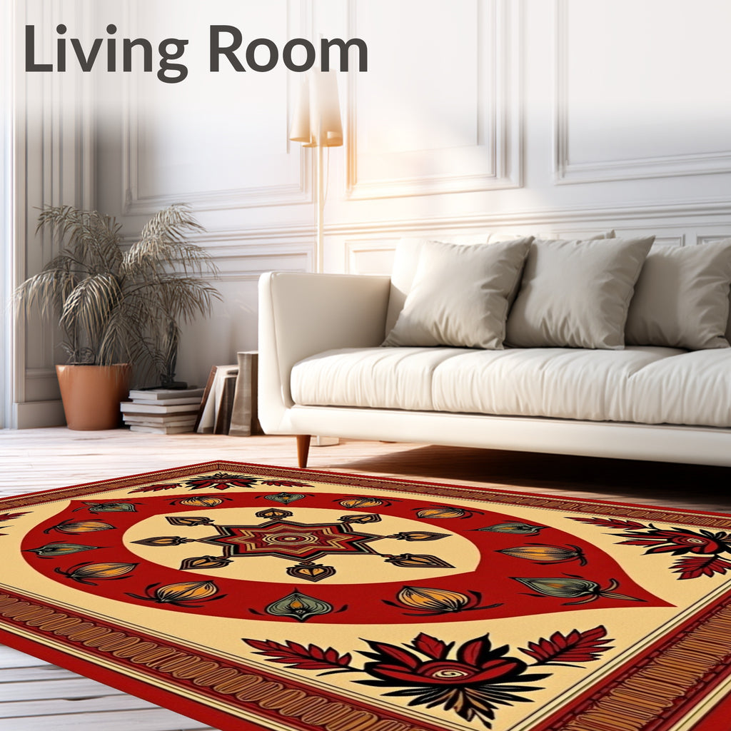 Crimson and Gold Floral Star Medallion Rug