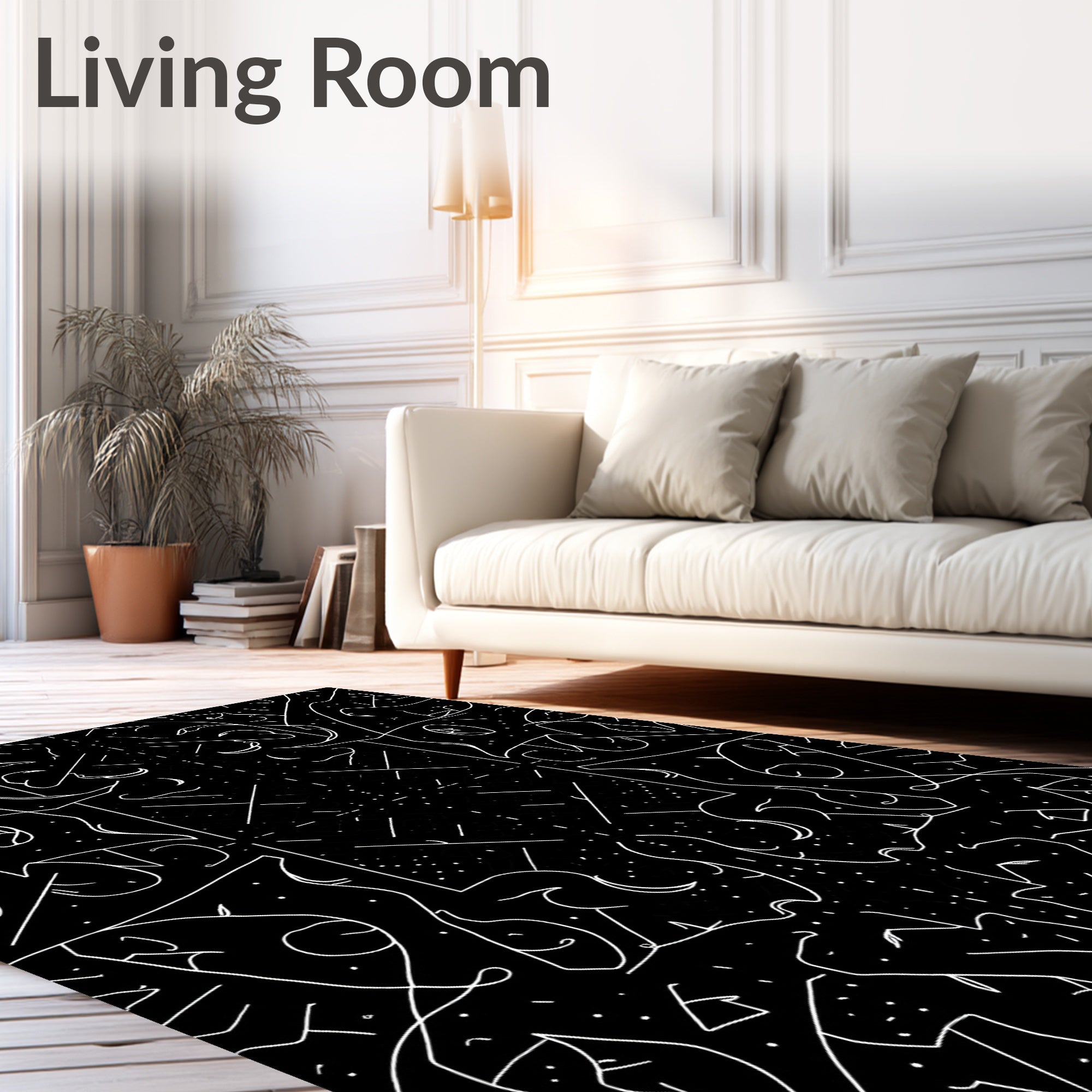 Bold White Celestial Creature Collage Rug