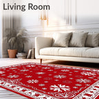 Red White Snowflake Festive Border Rug