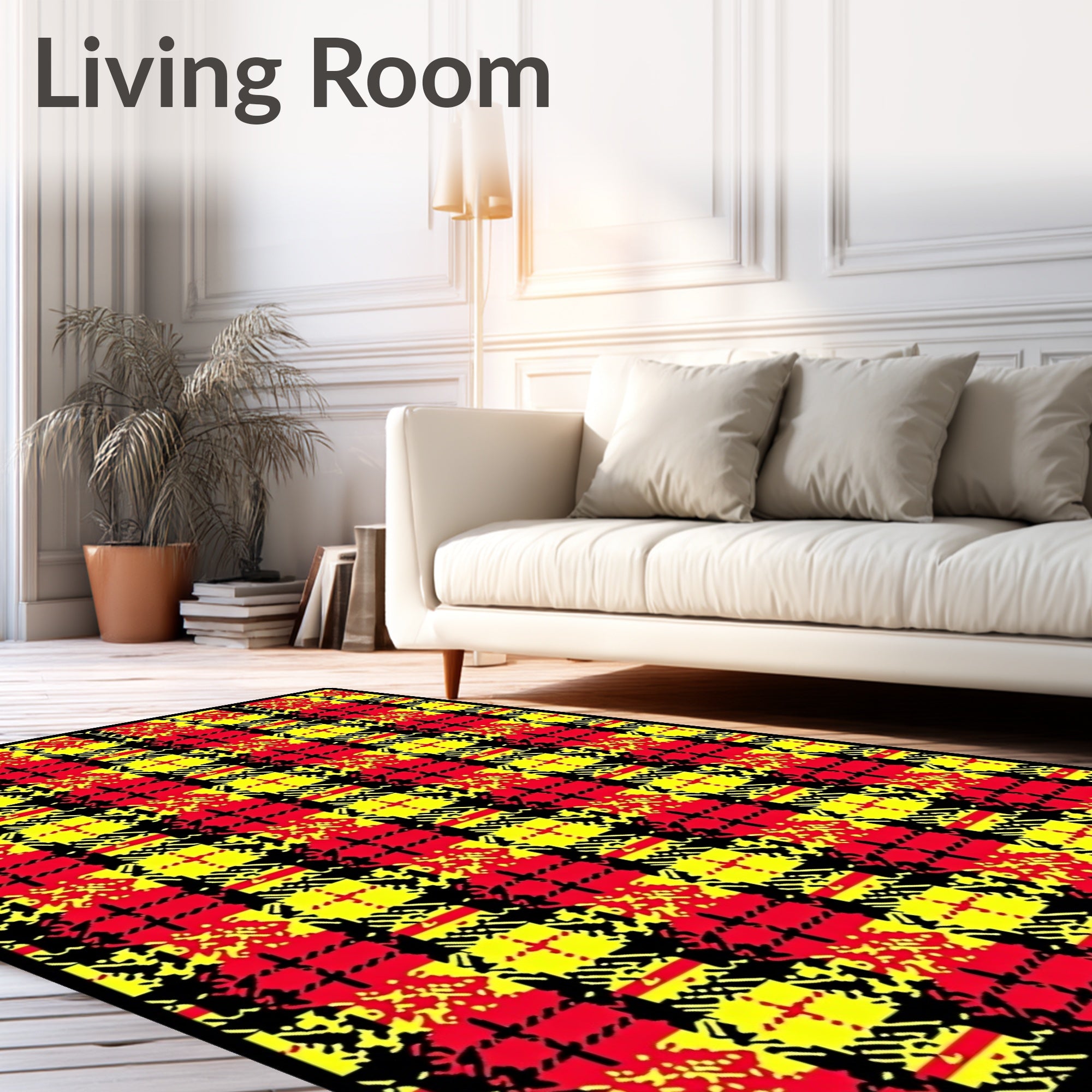 Red Yellow Black Plaid Lines Rug