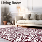 Crimson Floral Vine Scroll Medallion Rug