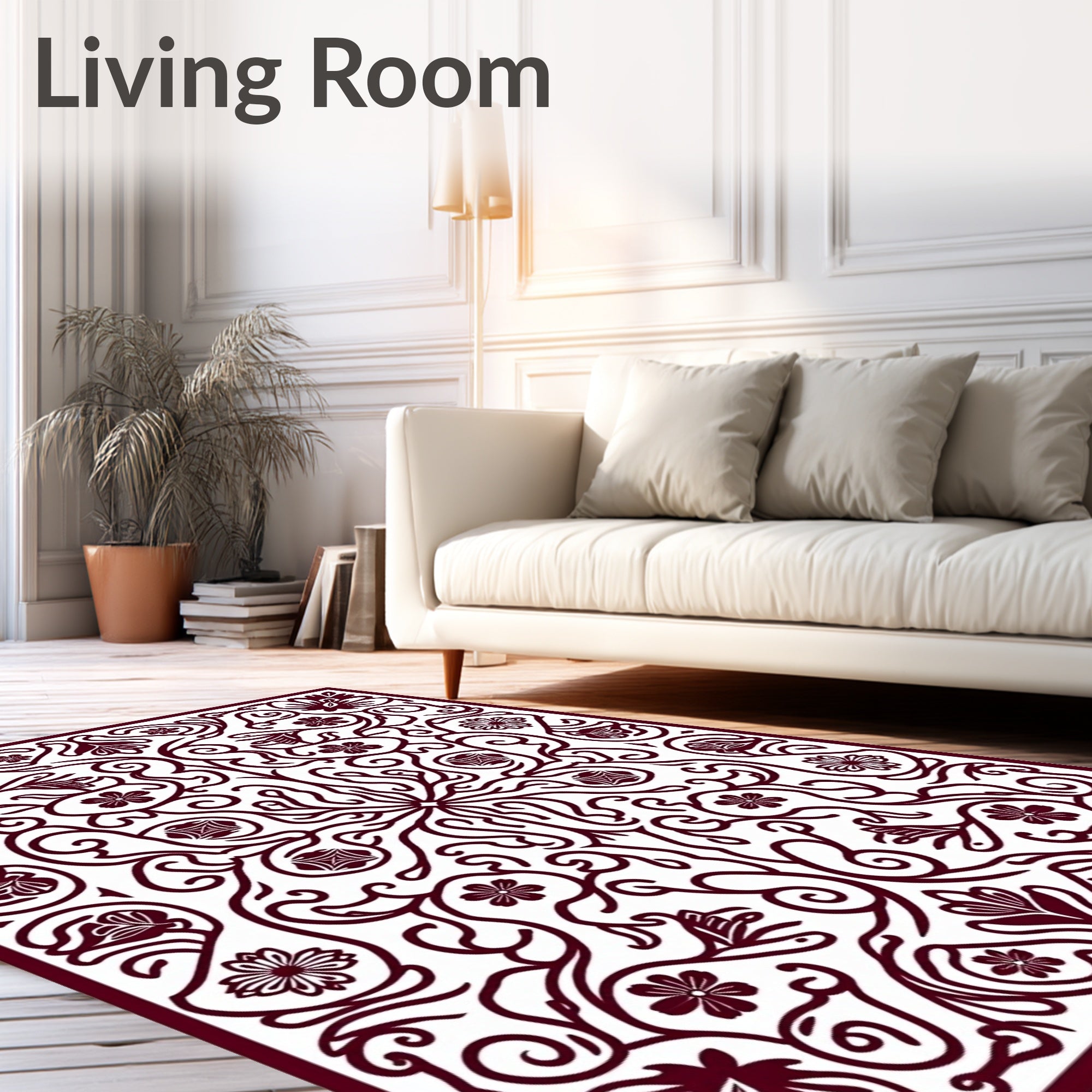 Crimson Floral Vine Scroll Medallion Rug
