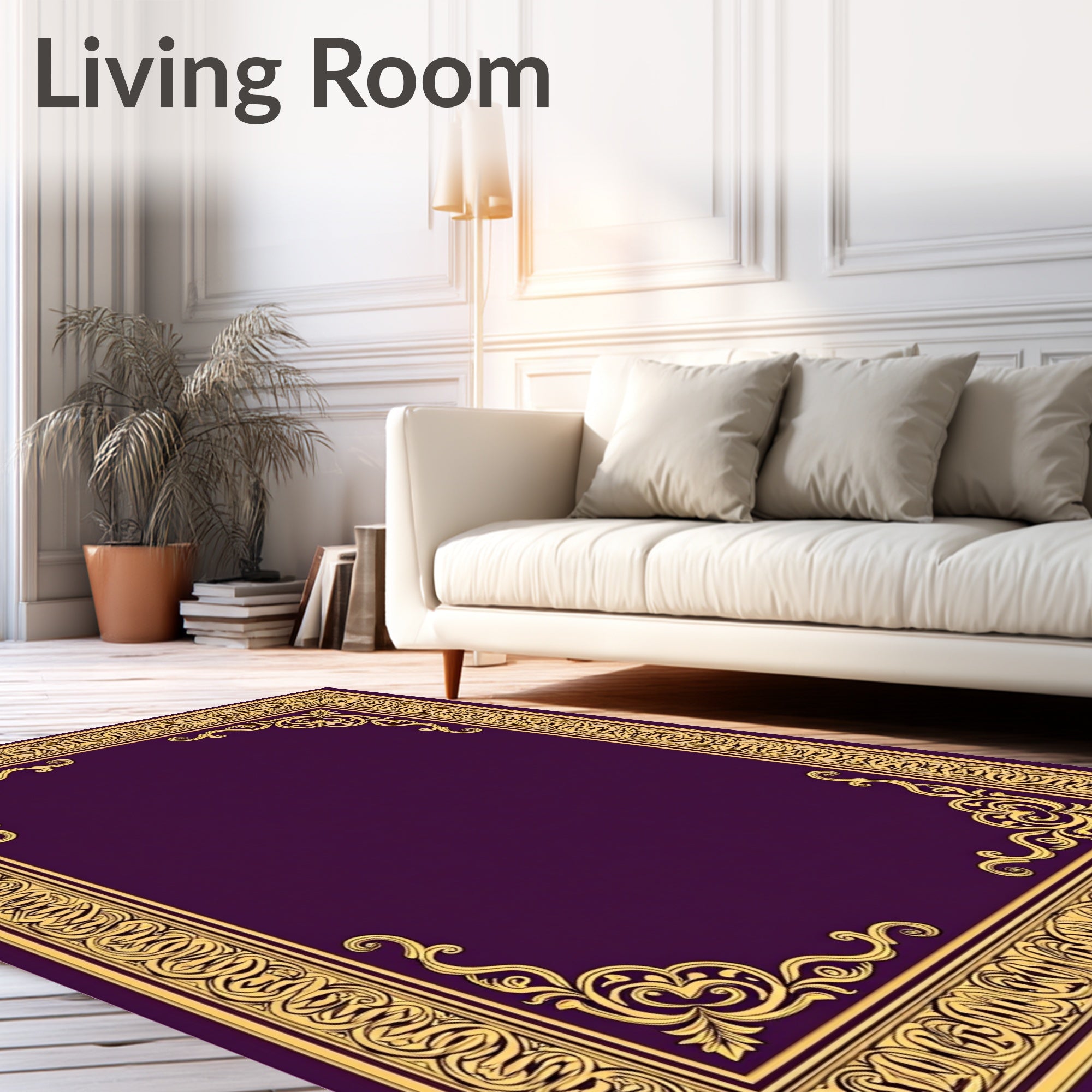 Regal Plum and Gold Floral Border Rug