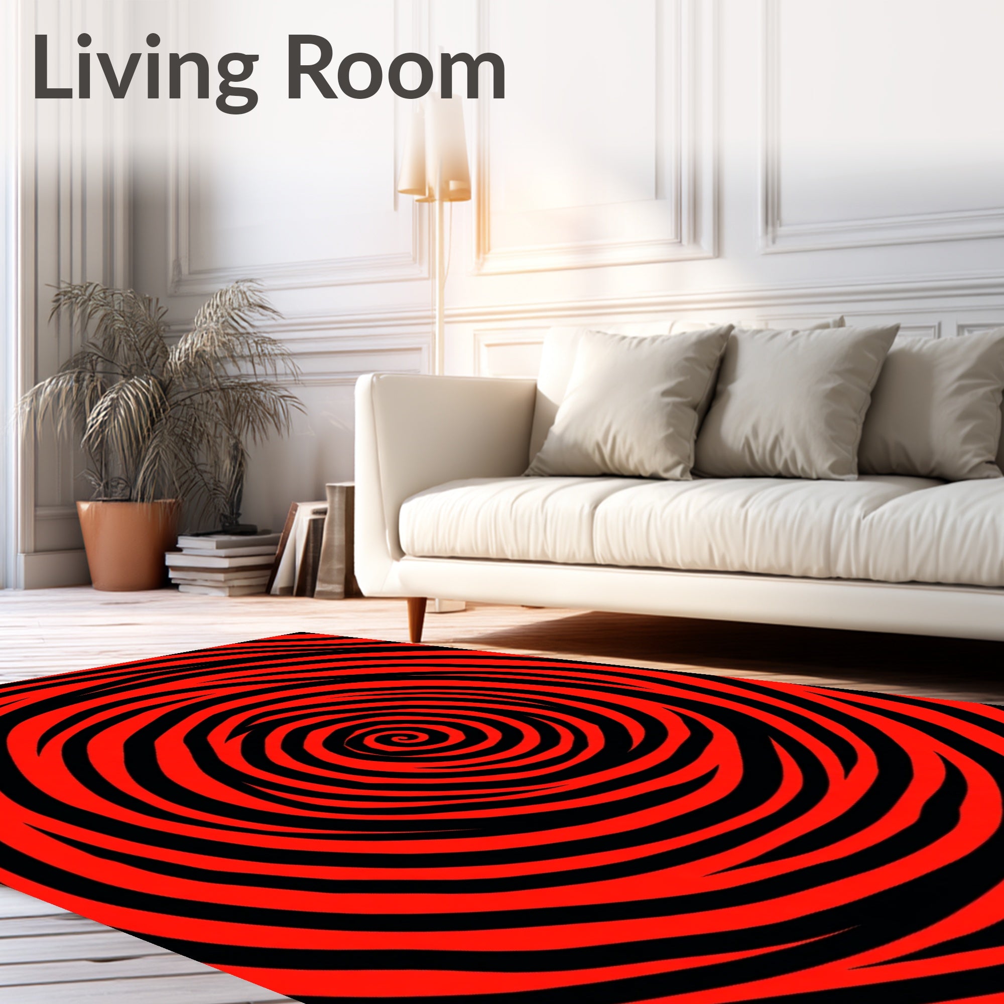 Bold Red Black Swirl Rug
