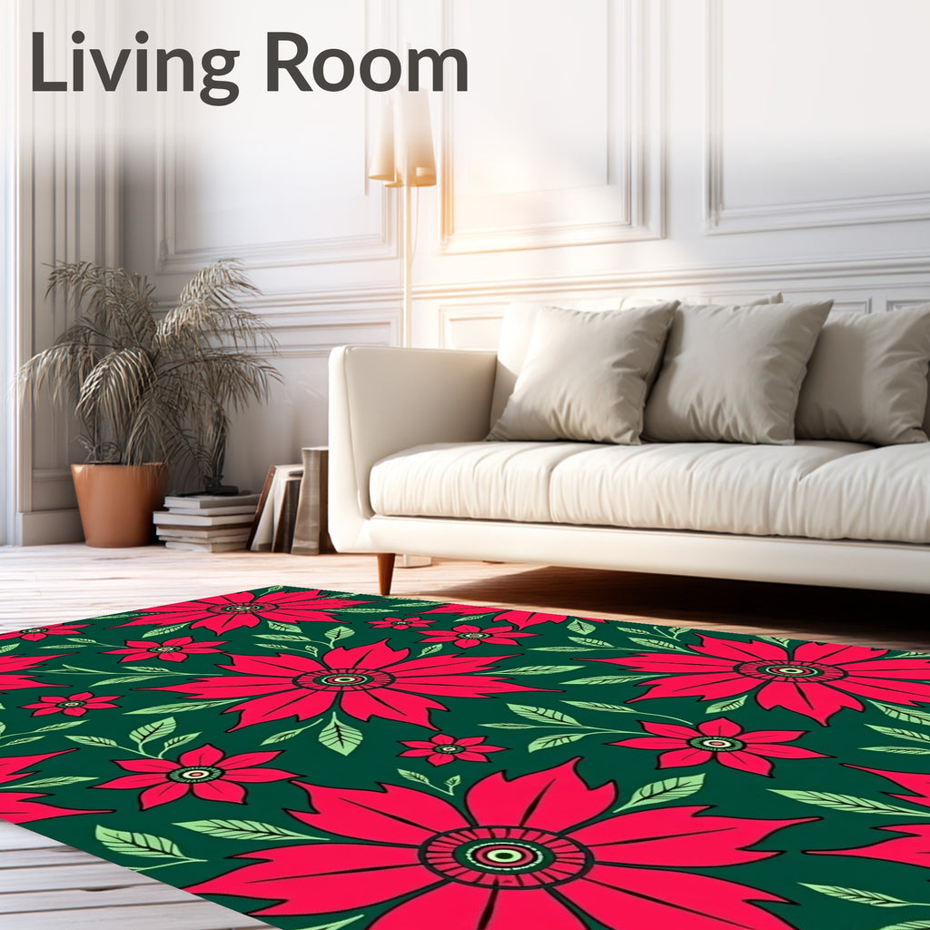 Vibrant Red Floral Branches Rug