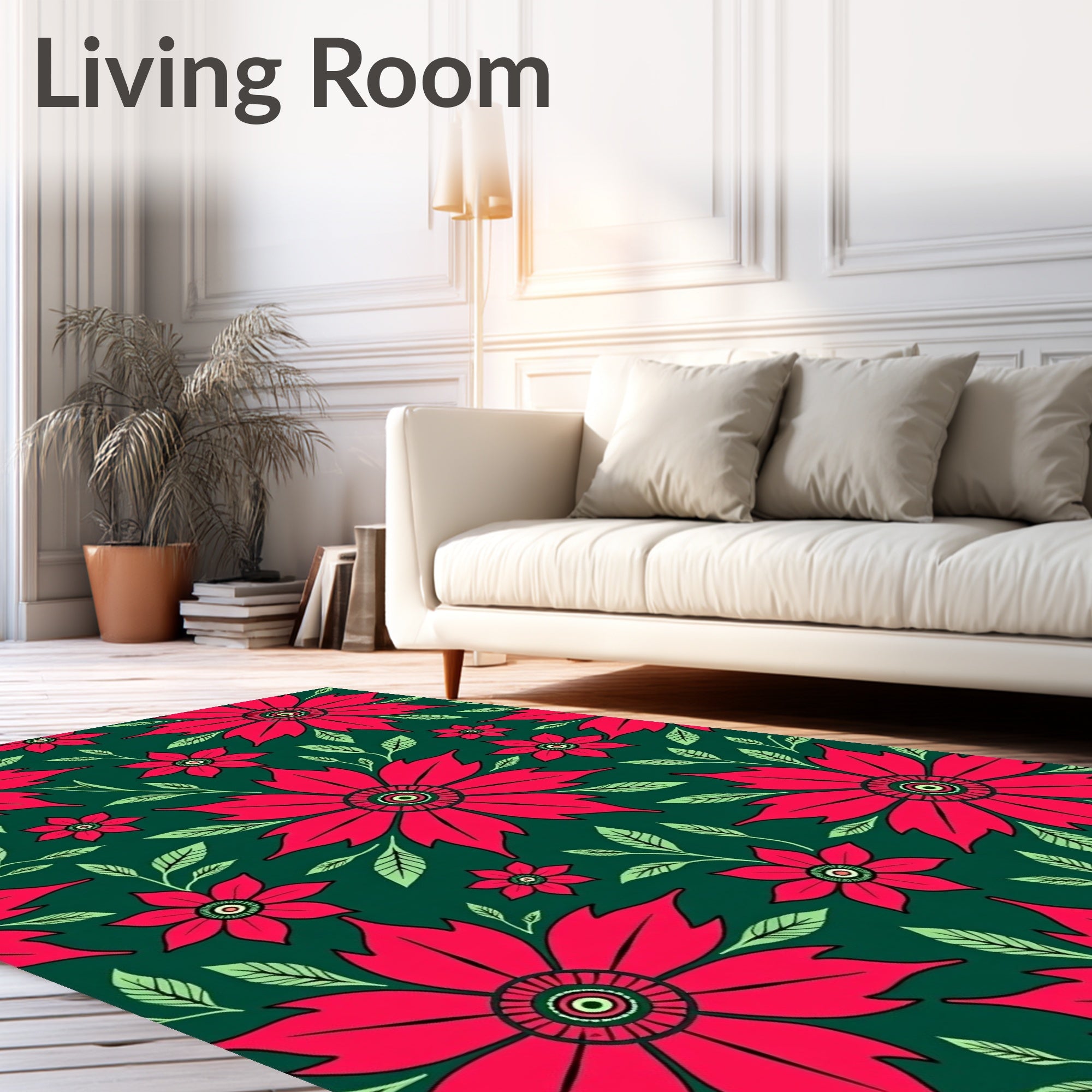 Vibrant Red Floral Branches Rug