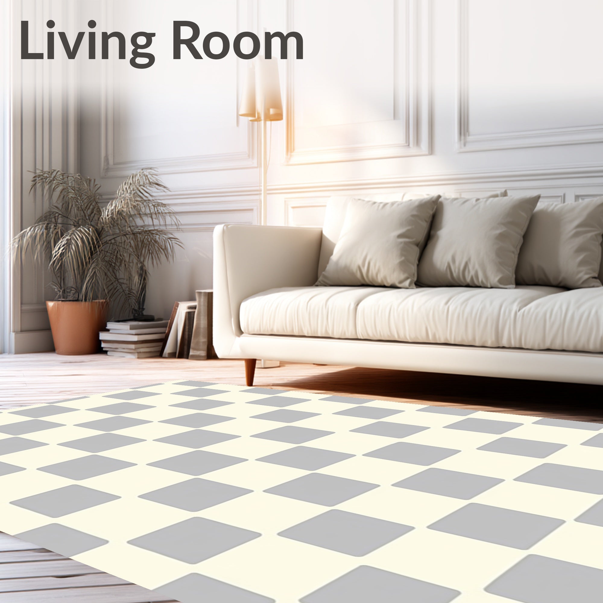 Modern Cream Gray Checkerboard Rug