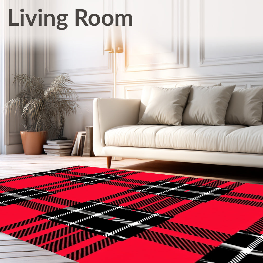 Bold Red Black Plaid Squares Rug
