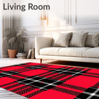 Bold Red Black Plaid Squares Rug