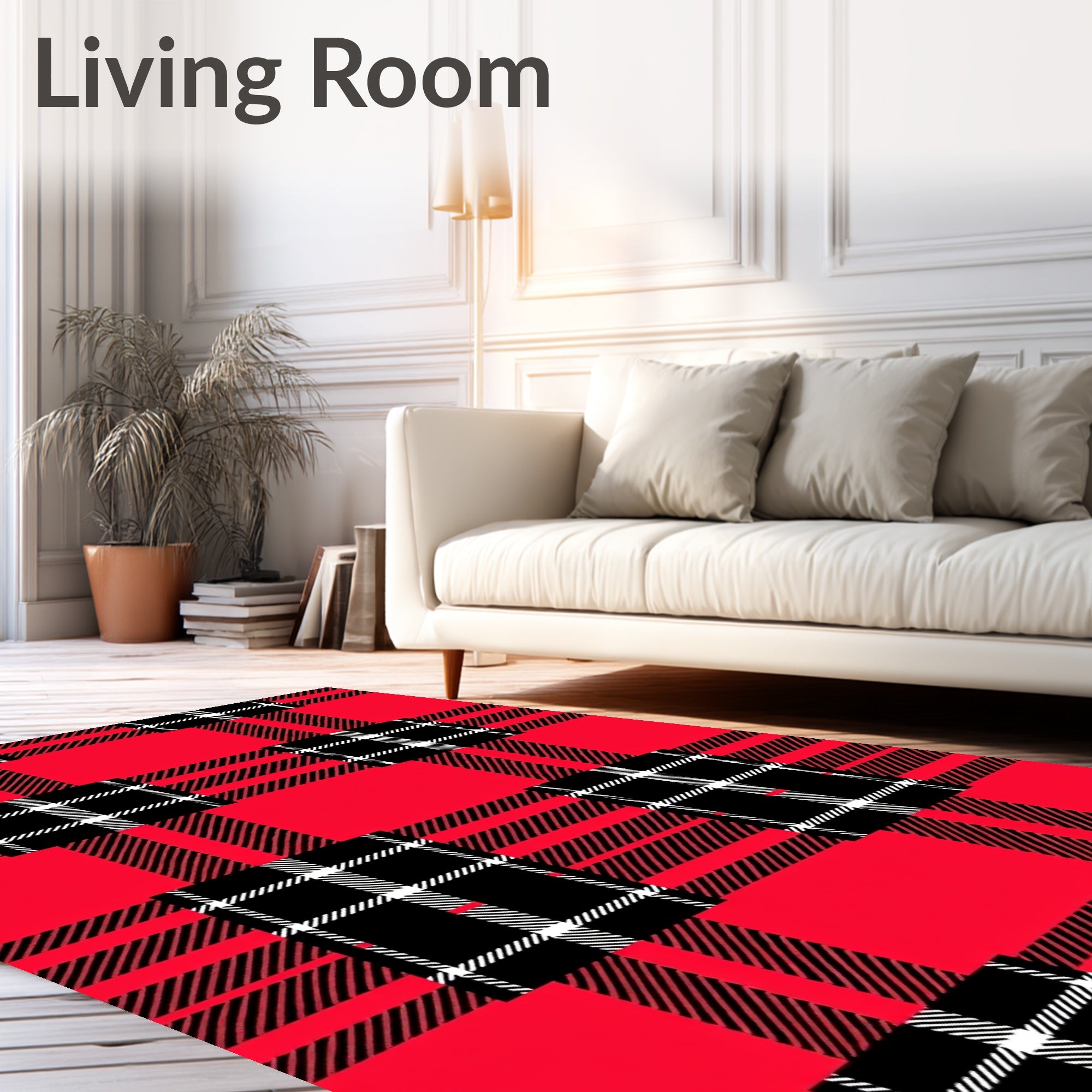 Bold Red Black Plaid Squares Rug