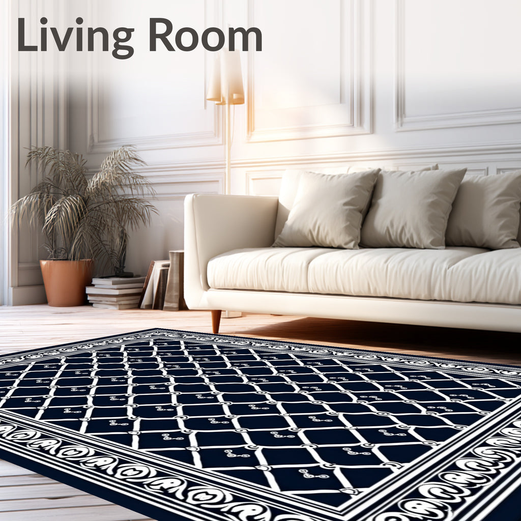 Deep Navy Lattice Border Rug