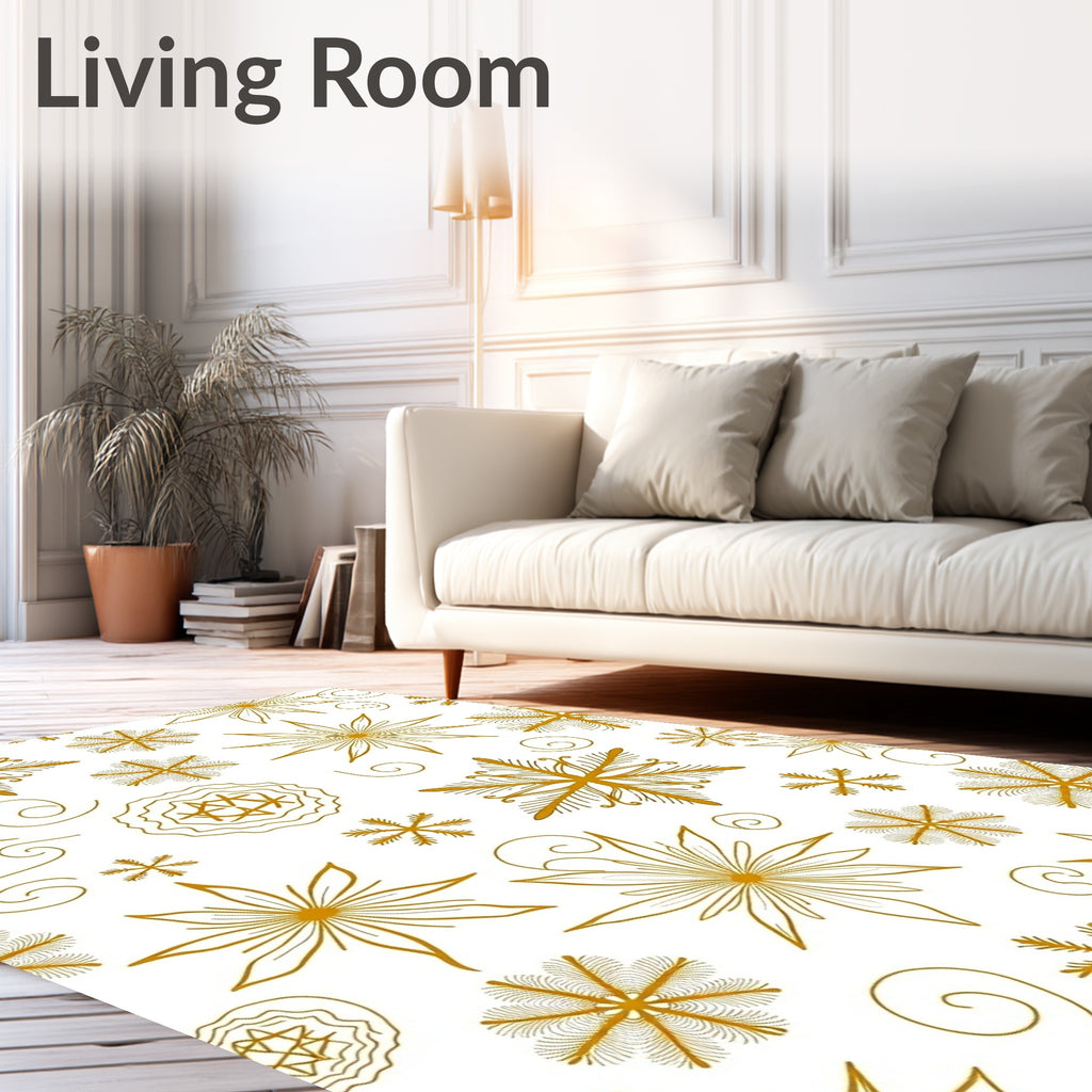 Golden Snowflake Swirl Whimsical Rug