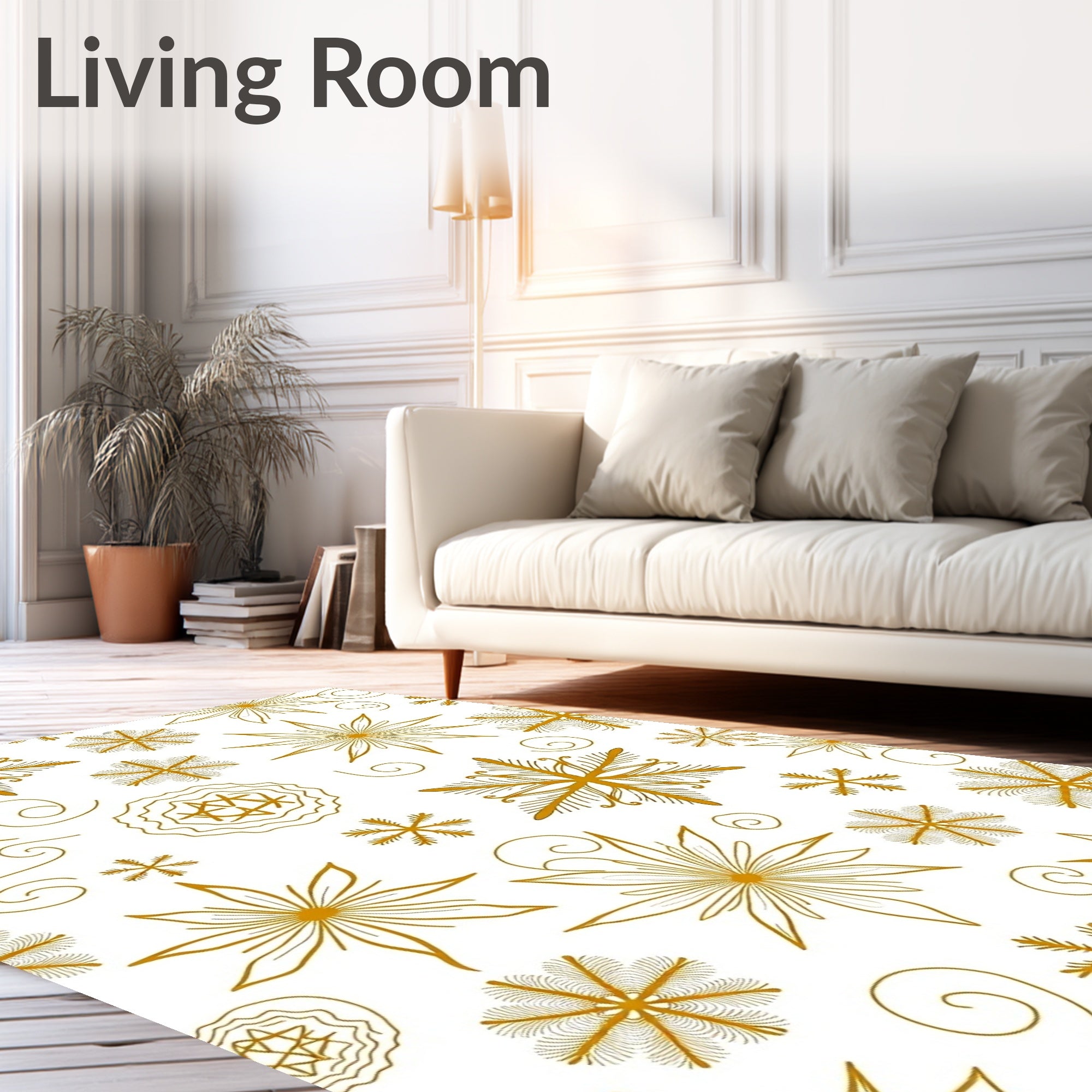 Golden Snowflake Swirl Whimsical Rug