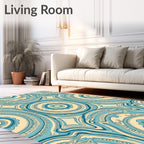 Cream And Teal Medallion Rug